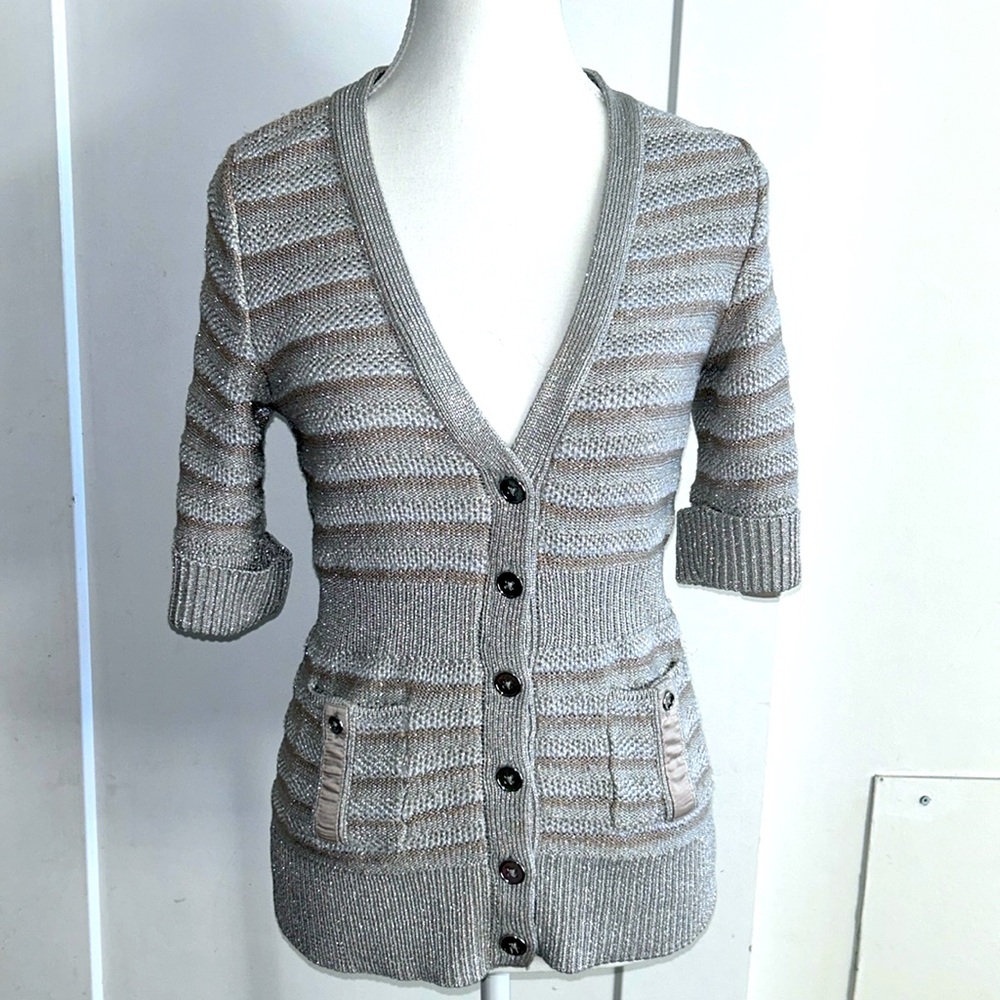 Metallic knit vneck sweater cardigan size small, like new